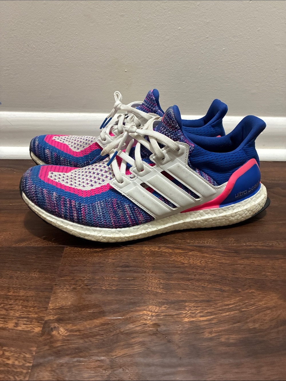 adidas Ultraboost Knit Running Sneakers - Blue/Pink/White